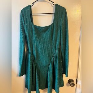 LIKE NEW SHEIN Elegant Dark Forest Green Long Sleeve Sparkly Dress (XL) 💚